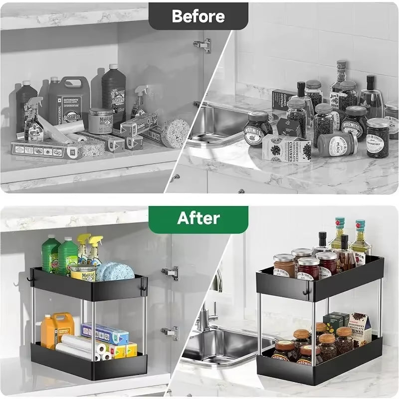 2 Tier under Sink Storage Organizer Multipurpose Rack Bathroom Kitchen Organizer Storage Multipurpose Holder Rack for Kitchen