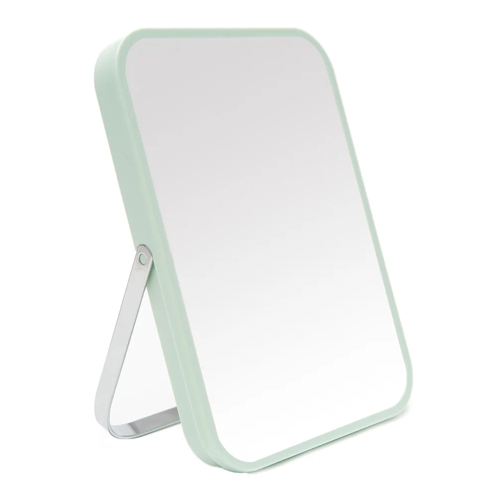 Table Desk Vanity Makeup Mirror,8-Inch Portable Folding Mirror with Metal Stand 90°Adjustable Rotation Tavel Make up Mirror Hanging Bathroom for Shower Shaving(Gray) Light Gr