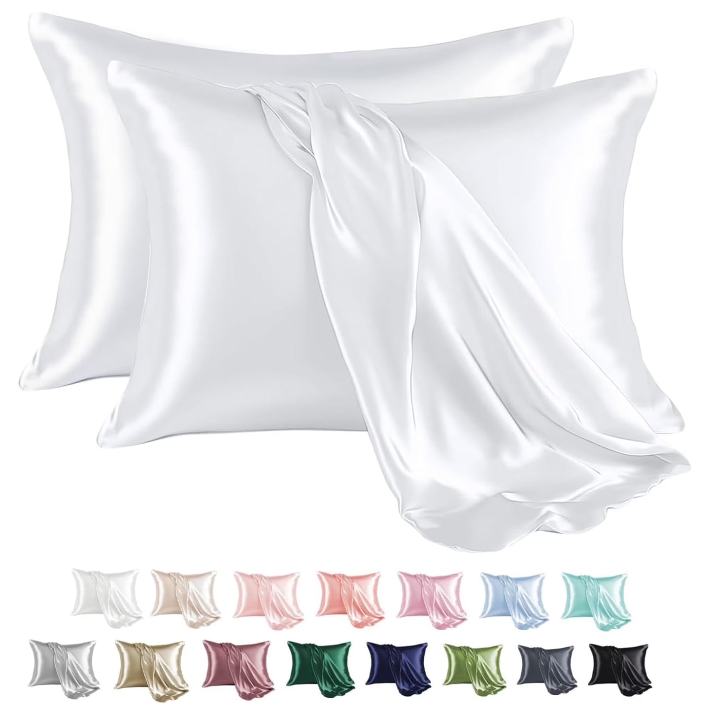 Satin Pillow Case, 2 Pack Satin King Silky Pillowcase for Hair and Skin, Satin Pillowcase Set of 2, 20X40, White