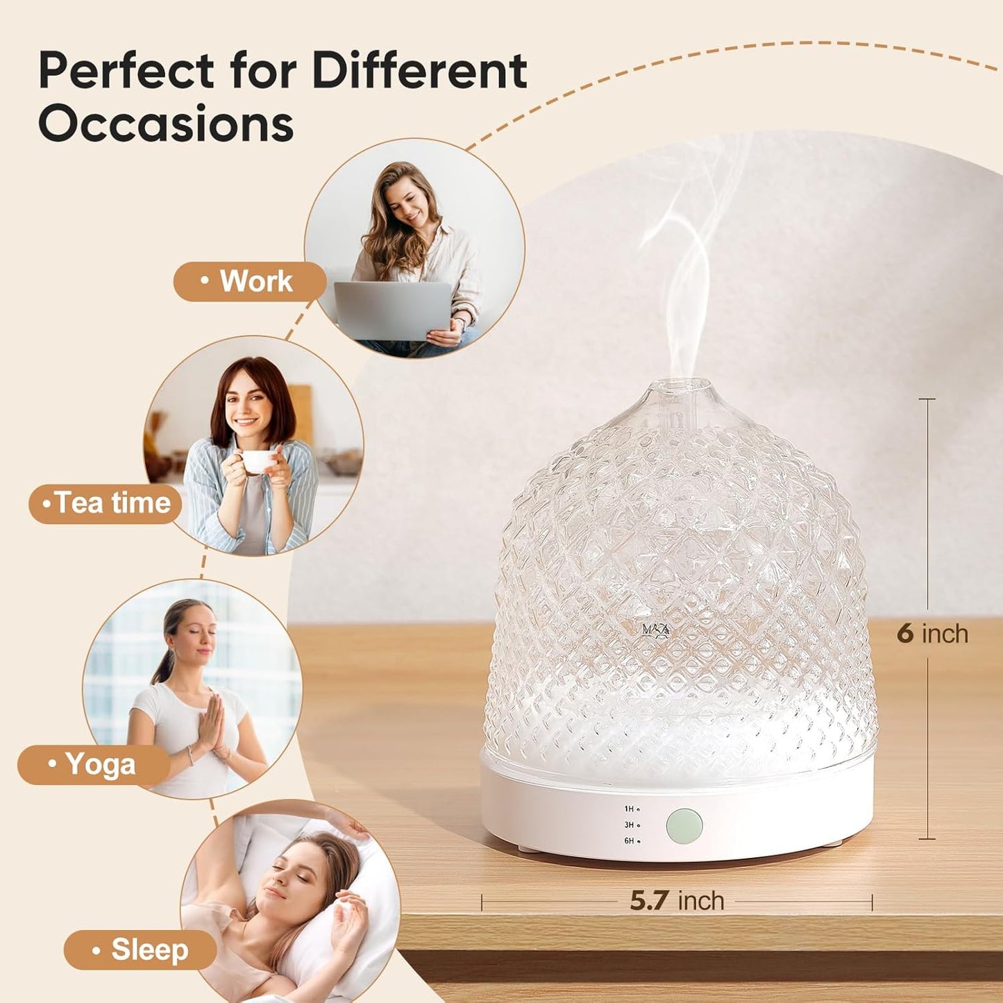 Elegant Glass Essential Oil Diffuser with 7 Color Lights & Auto-Off Timer