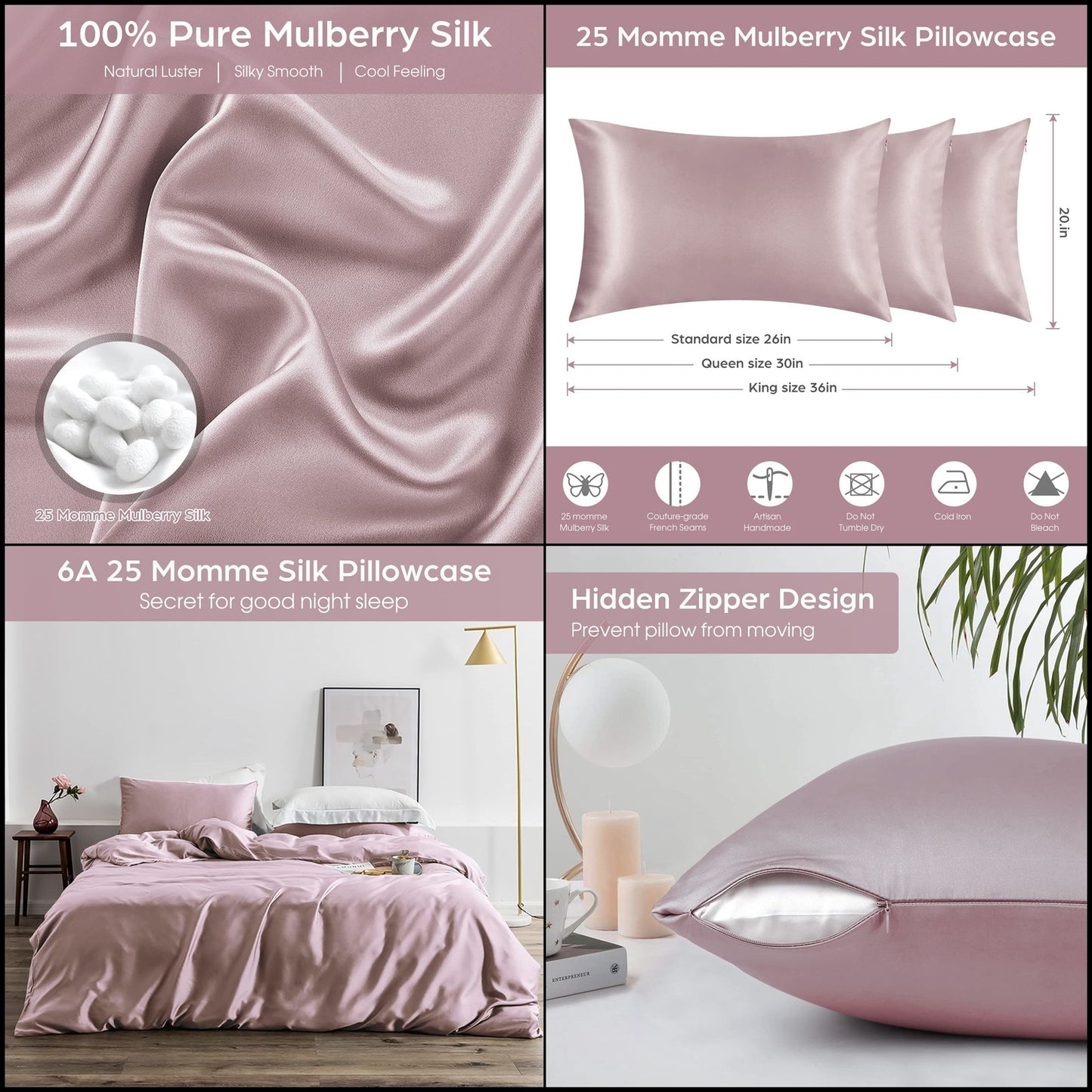 Silk Pillowcase for Hair and Skin 2 Pack 100% Mulberry Silk Pillowcase 25 Momme.