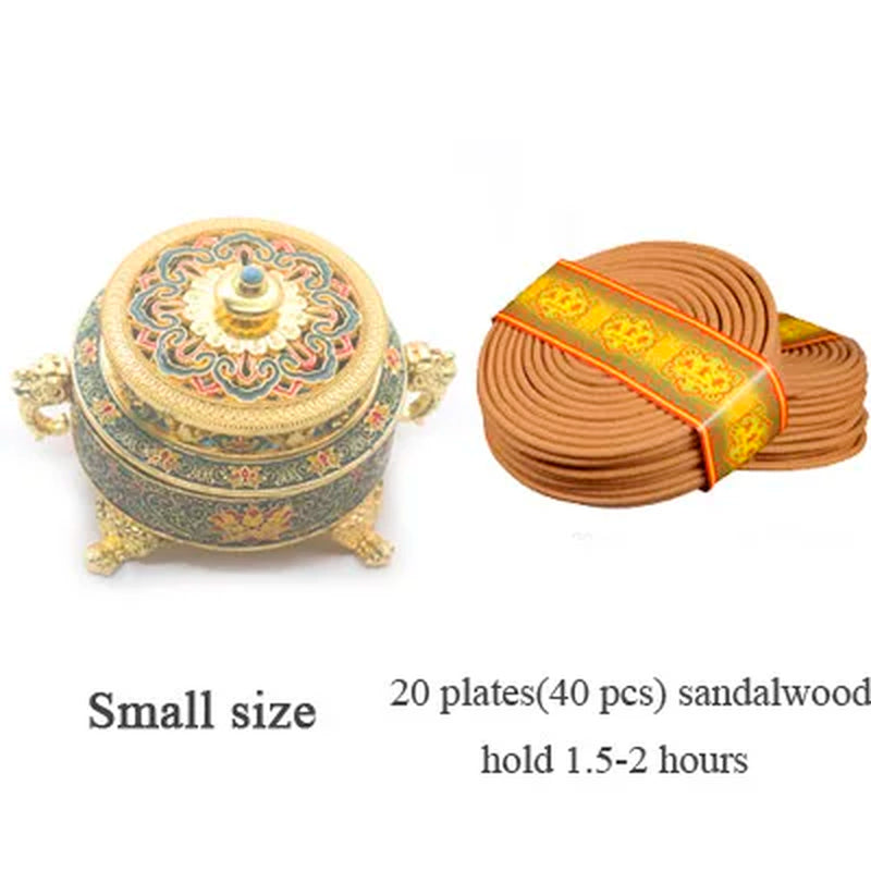 Incense Holders Incense Burner Tibetan Style Painted Enamel Zinc Alloy Coil Incense Holder Home Office Decoration Gift