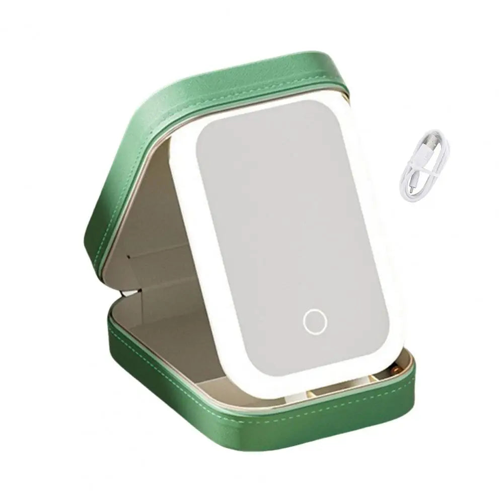 Travel Makeup Bag with LED Mirror USB Rechargeable 3 Colors Adjustable Lighted Vanity Mirror Cosmetic Case Jewelry Organizer Box