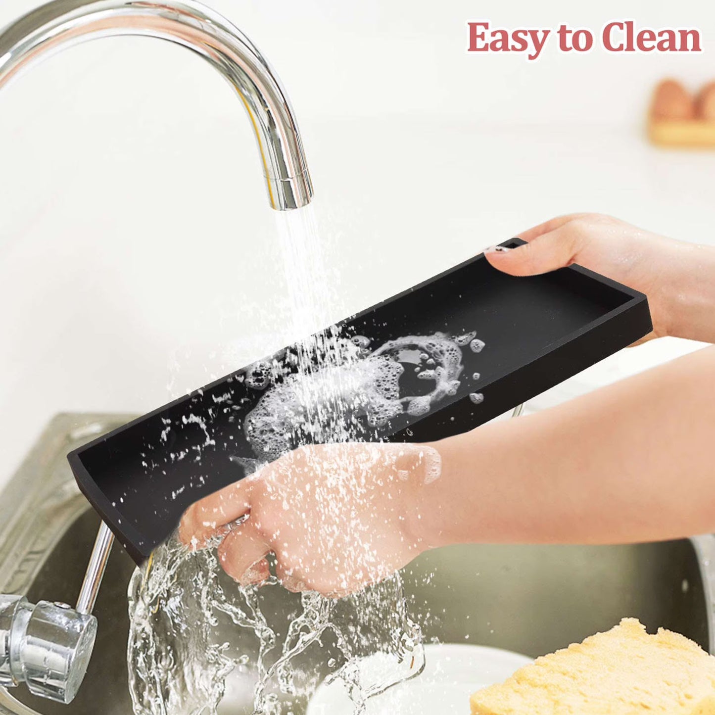 Countertop and Vanity Tray, Silicone Bathroom Tray, Flexible Dish Soap Holder for Kitchen, Bathroom Counter Organizer, Shower Toilet Tank Tray Decor Accessory, Bath Tub Tray