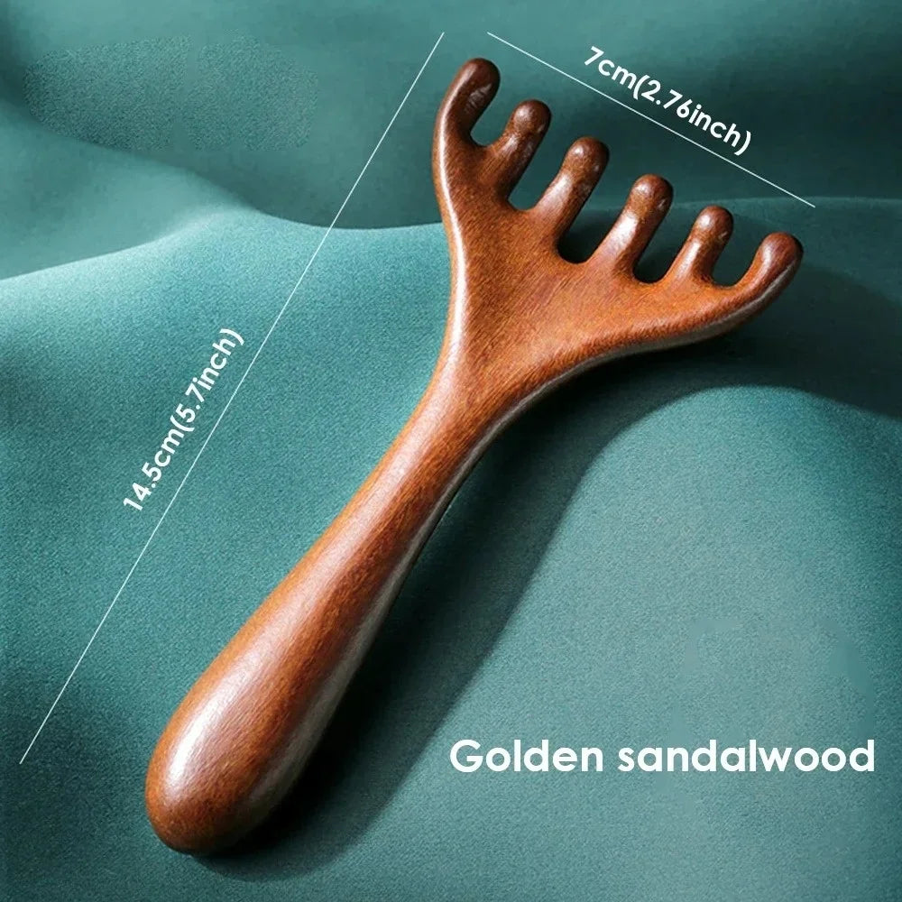 Wooden Meridian Massage Comb Anti-Static Six-Claw Head Massager Promote Blood Circulation Body Gua Sha Tools Head Massage Brush