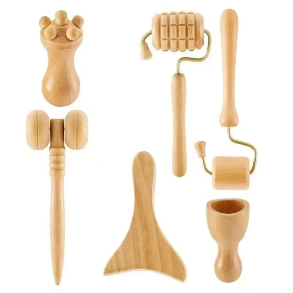 New 6/7/8Pcs/Set Wooden Facial Massage Tools Roller Anti-Aging Face Massager Kit Durable Scraping Board Manual Massage Tools