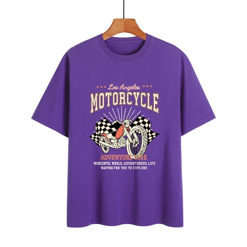 Kylee Street Retro Motorcycle Letter Print Collarless Loose Women's T-Shirt