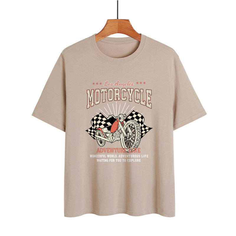 Kylee Street Retro Motorcycle Letter Print Collarless Loose Women's T-Shirt