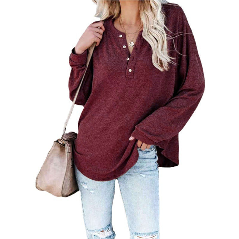 Olga Women's Button V Neck Long Sleeve Knitted Top