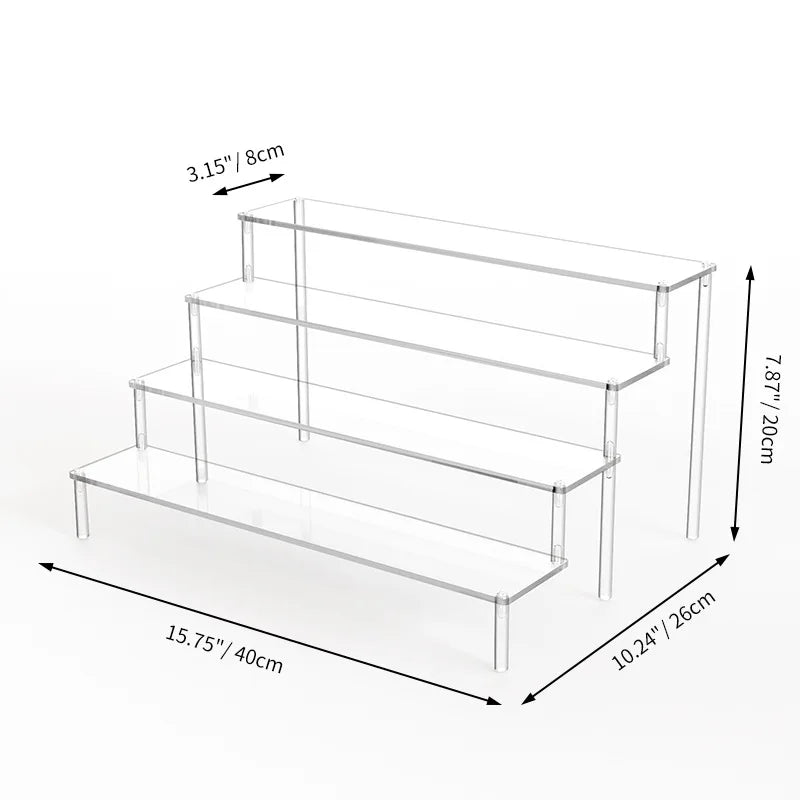 1-4Layer Acrylic Display Stand Durable Display Rack for Cupcake Perfume Doll Transparent Trapezoidal Blind Box Storage Shelf