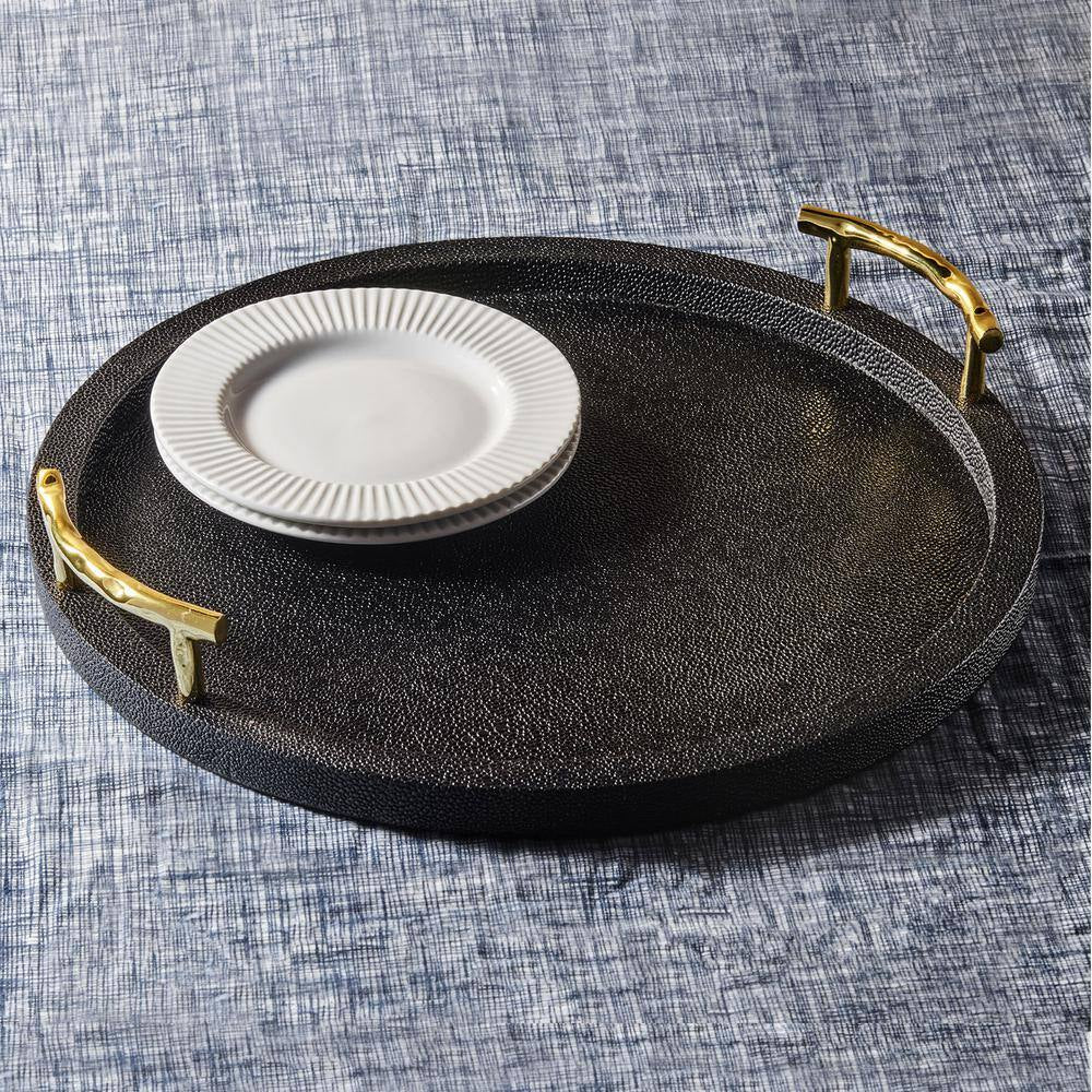 Black round Serveware Serving Tray with Gold Handles