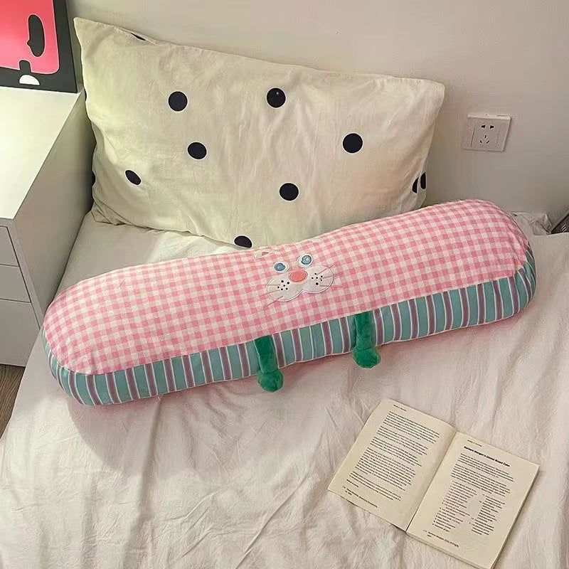 Long Grid Sleeping Pillow Side Sleeping Leg Clamp Pillow Cute Pillows Bed Cushion Pillow Cartoon Print Decorate Plush Pillows