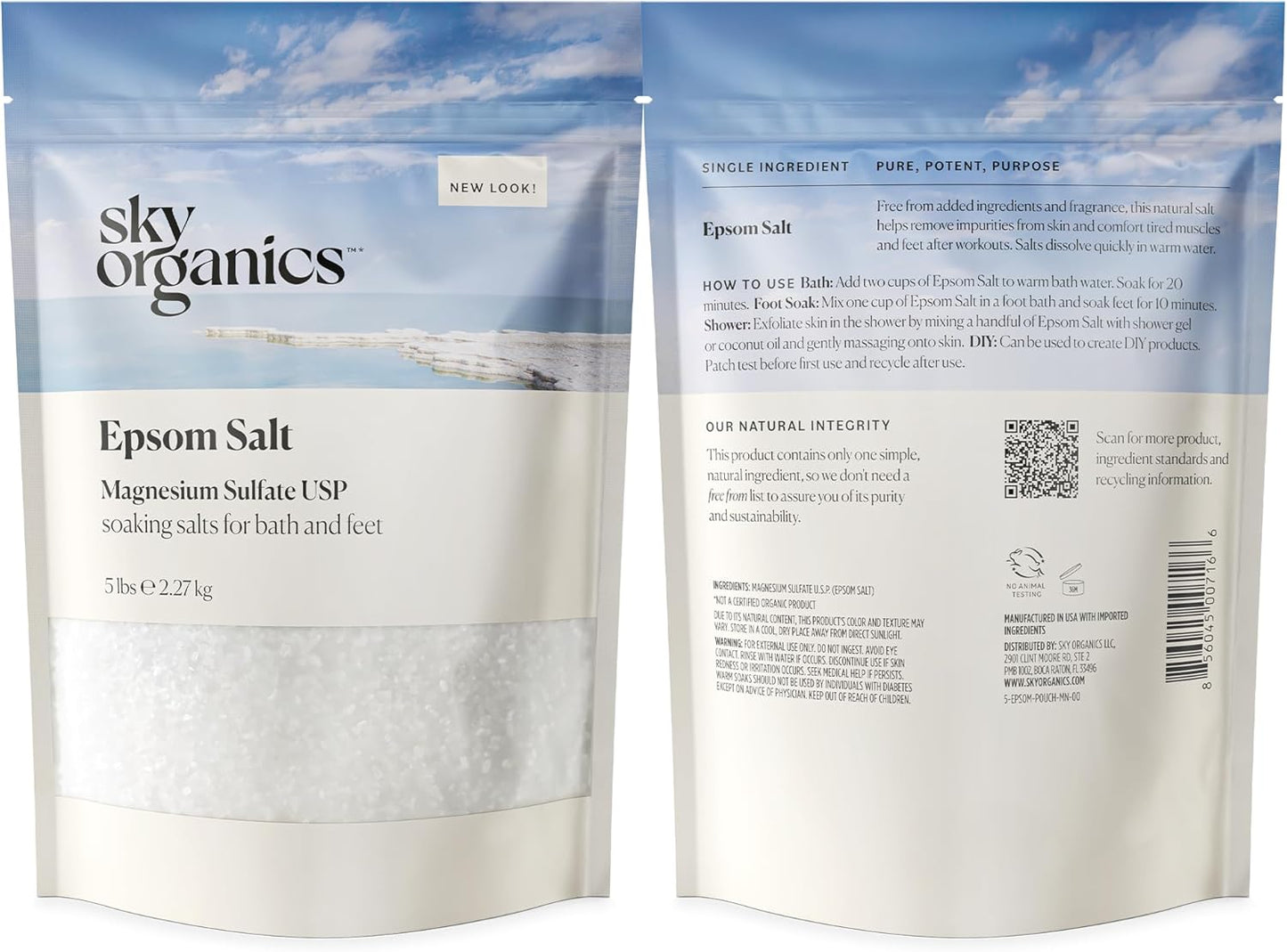 - Epsom Salt Bath Soak, 5 Lbs - Magnesium Sulfate USP - 100% Pure, Medium Grain - Unscented - Soaking Bath Salts - Resealable Bag - Natural, Vegan & Cruelty Free - Self Care - Bath & Feet