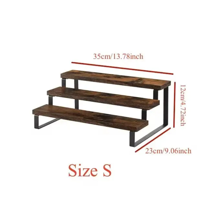 3 Tier Wooden Display Riser Cupcake Stand Perfume Makeup Mini Figure Holder Kitchen Countertop Spice Rack Organizer Shelf