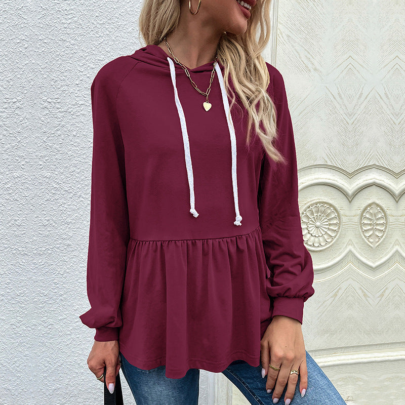 Amie Women's Design Sense Pullover Hooded Solid Color Sweater