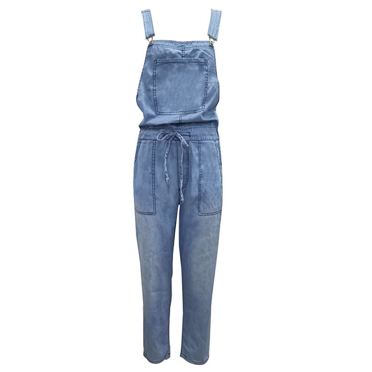 Talia Denim Jumpsuit Loose Fashion Elastic Mid Waist Jumpsuit Women's Pants