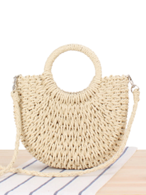 Half Round Straw Woven Bag Beach Hand Woven Bag Holiday Women's Bag