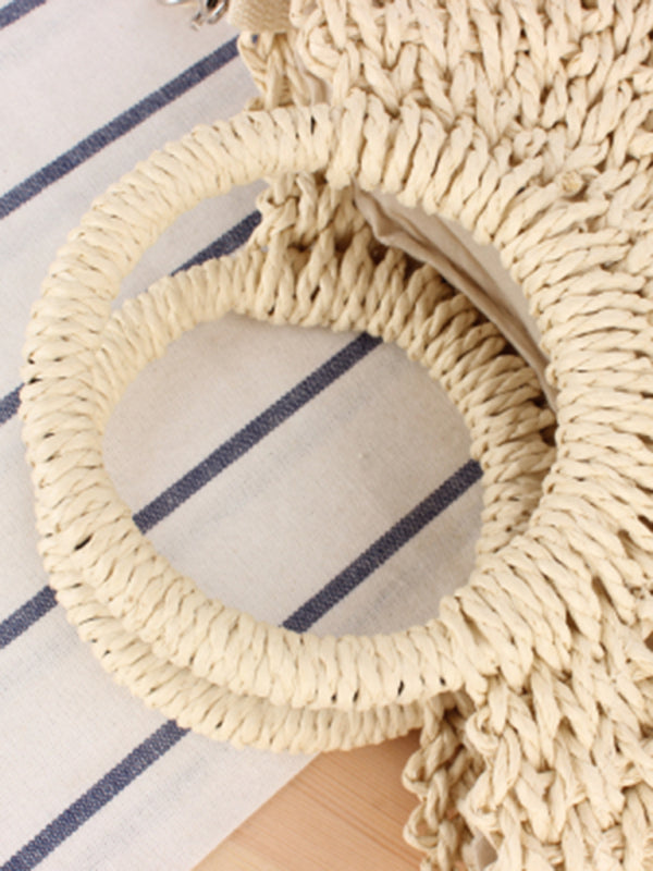 Half Round Straw Woven Bag Beach Hand Woven Bag Holiday Women's Bag