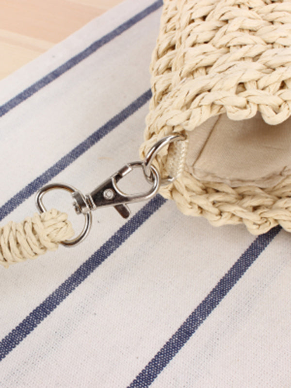 Half Round Straw Woven Bag Beach Hand Woven Bag Holiday Women's Bag