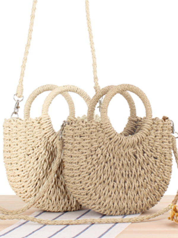 Half Round Straw Woven Bag Beach Hand Woven Bag Holiday Women's Bag