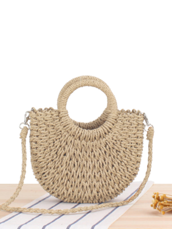 Half Round Straw Woven Bag Beach Hand Woven Bag Holiday Women's Bag