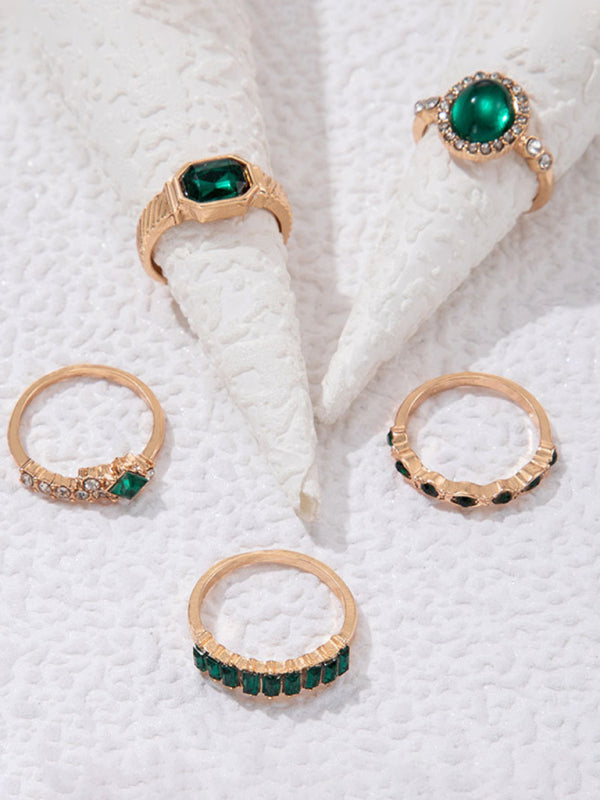 Retro Personalized Fashion Metal Diamond Love Palm Ring Multi-Piece Set