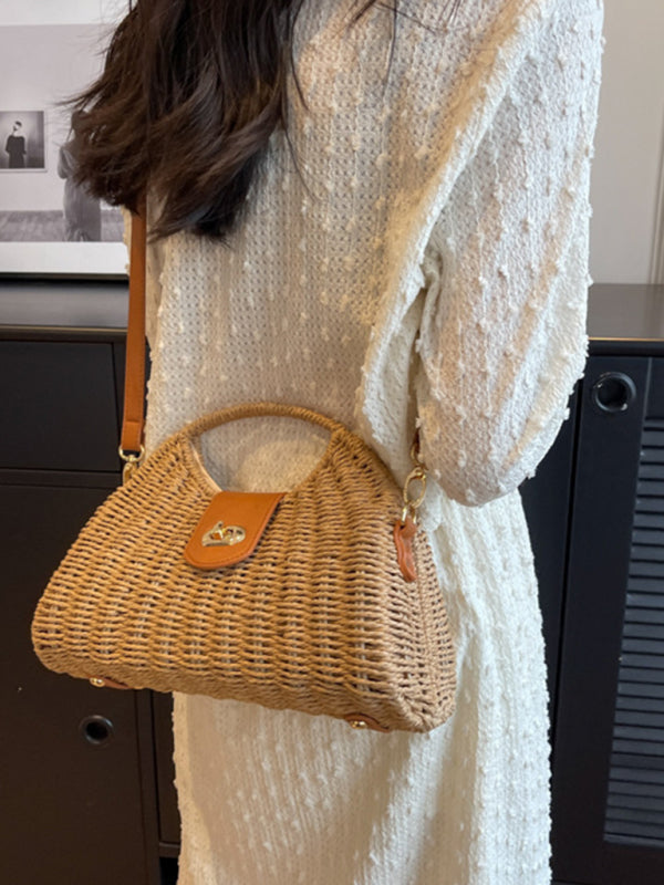 Oaklee New Mori Fashion Straw Contrasting Color Tote Bag