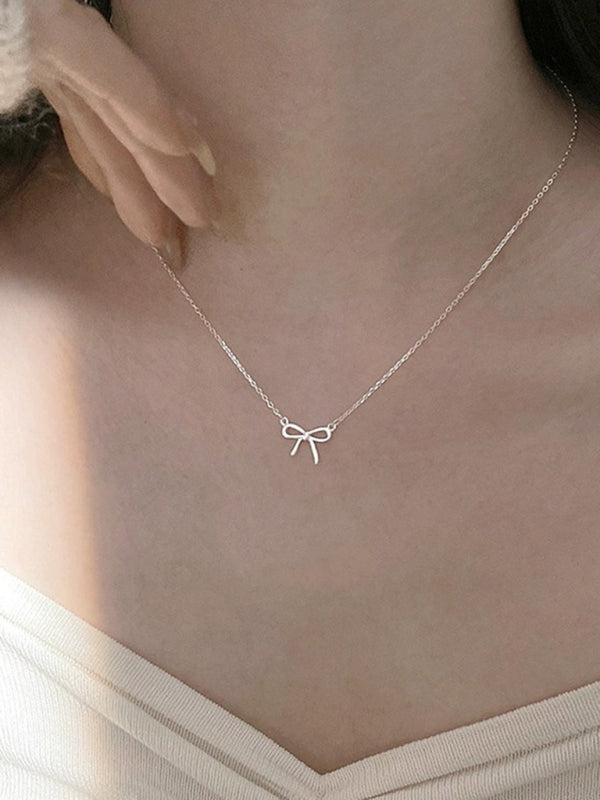 New 925 Sterling Silver Simple and Sweet Clavicle Bow Necklace