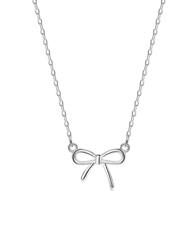New 925 Sterling Silver Simple and Sweet Clavicle Bow Necklace