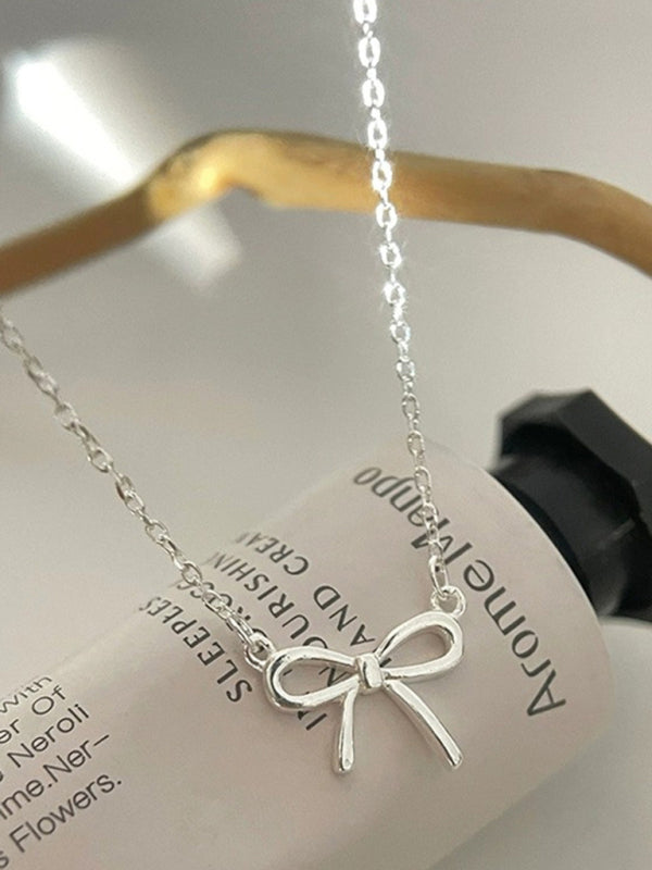 New 925 Sterling Silver Simple and Sweet Clavicle Bow Necklace