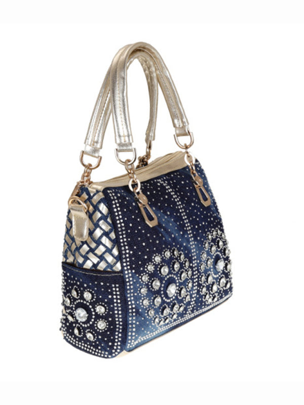 Denim Bag Canvas Hand-held Diamond Shoulder Crossbody Tote Bag