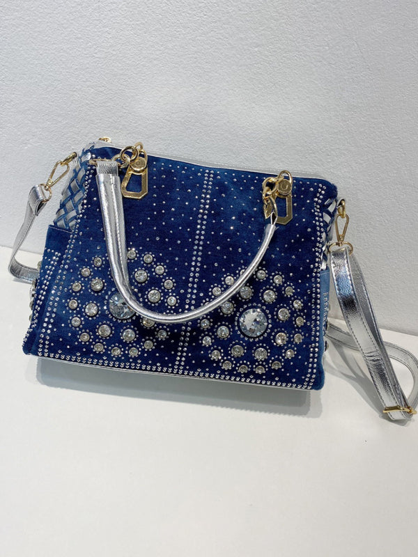 Denim Bag Canvas Hand-held Diamond Shoulder Crossbody Tote Bag