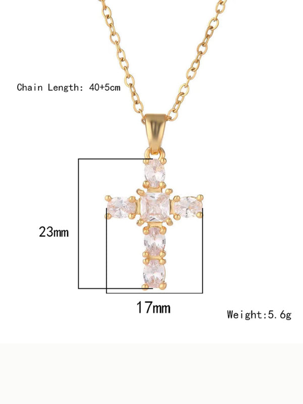 Inlaid ZIrcon Cross Pendant Necklace Elegant Clavicle Chain