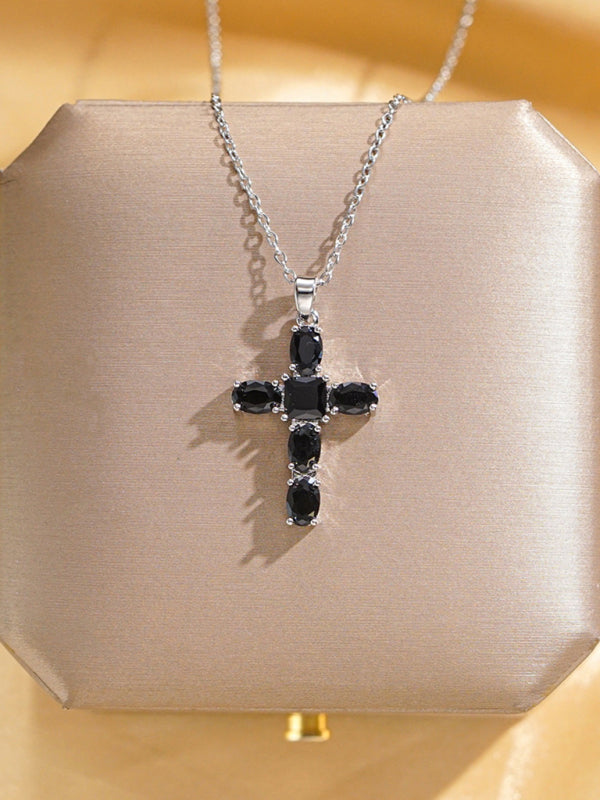Inlaid ZIrcon Cross Pendant Necklace Elegant Clavicle Chain