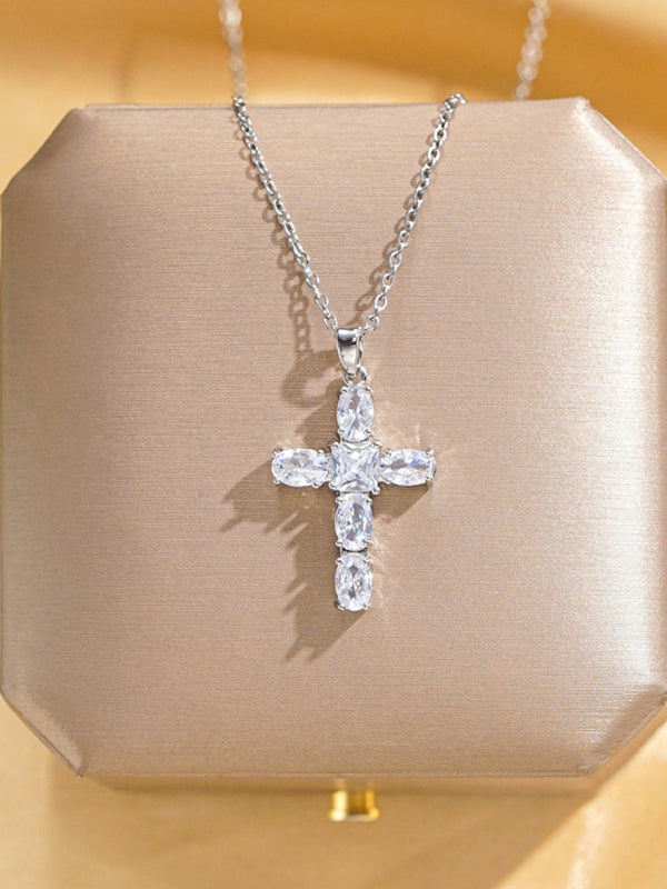 Inlaid ZIrcon Cross Pendant Necklace Elegant Clavicle Chain