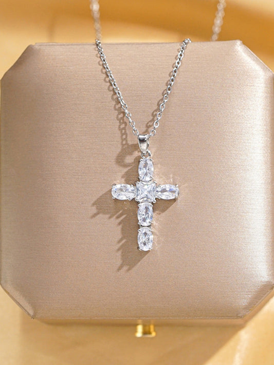 Inlaid ZIrcon Cross Pendant Necklace Elegant Clavicle Chain
