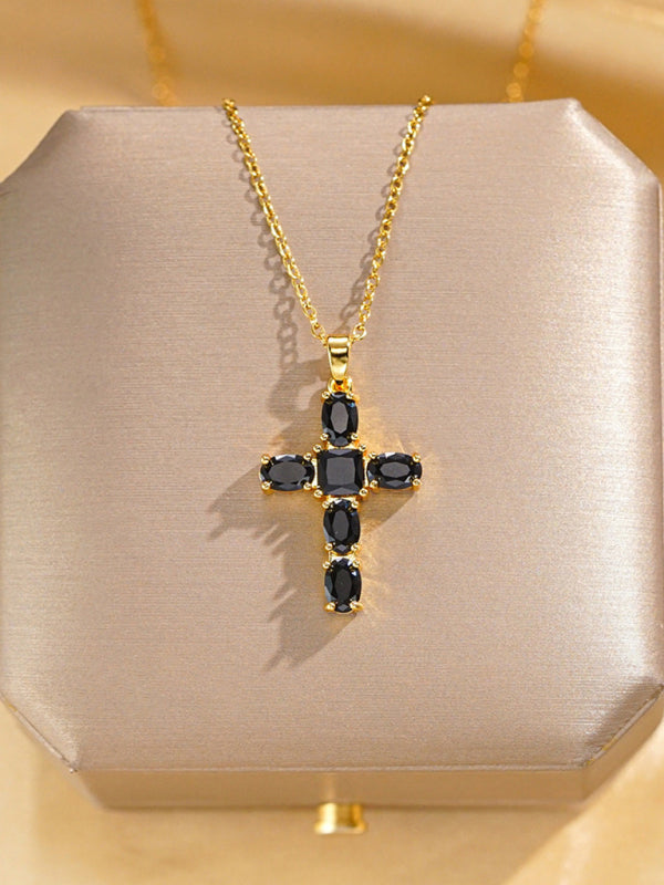 Inlaid ZIrcon Cross Pendant Necklace Elegant Clavicle Chain