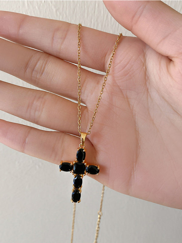 Inlaid ZIrcon Cross Pendant Necklace Elegant Clavicle Chain