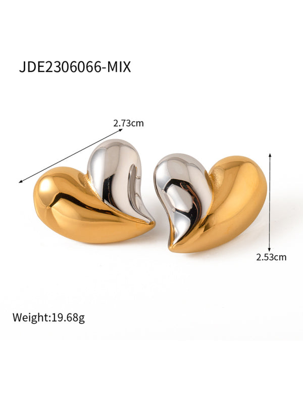 New Simple 18K Gold Non-fading Large Heart-shaped Earrings/Necklace
