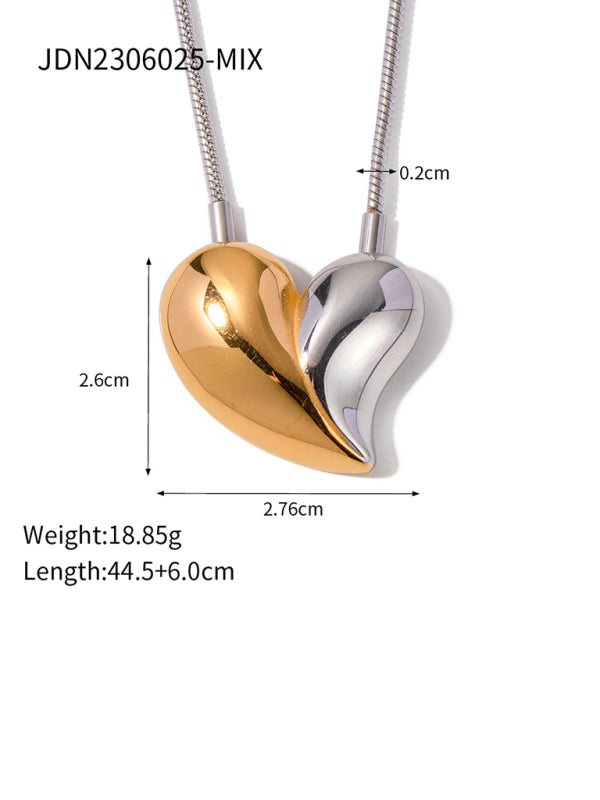 New Simple 18K Gold Non-fading Large Heart-shaped Earrings/Necklace