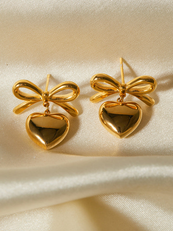 French Elegant INS Style Fashionable 18K Gold Stainless Steel Love Pendant Earrings