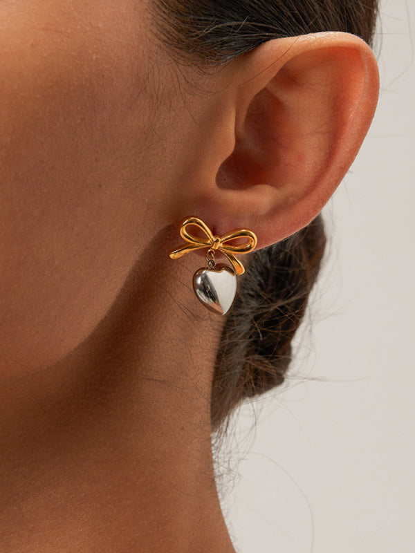 French Elegant INS Style Fashionable 18K Gold Stainless Steel Love Pendant Earrings