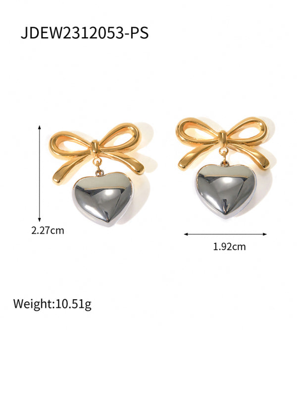 French Elegant INS Style Fashionable 18K Gold Stainless Steel Love Pendant Earrings