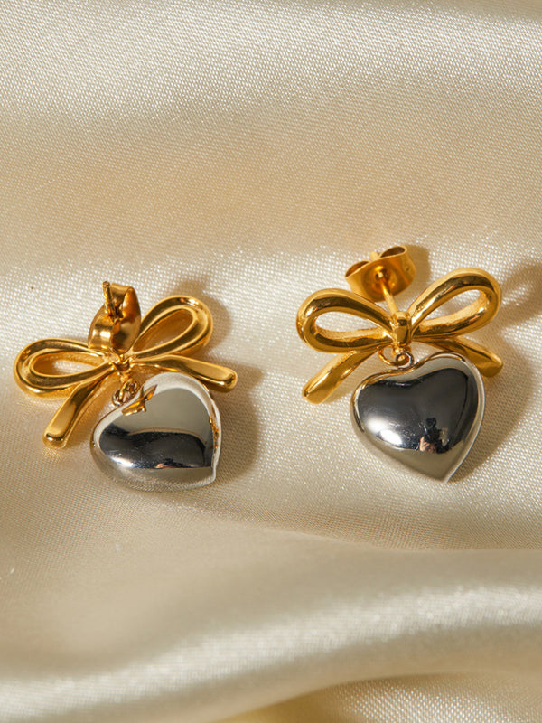French Elegant INS Style Fashionable 18K Gold Stainless Steel Love Pendant Earrings