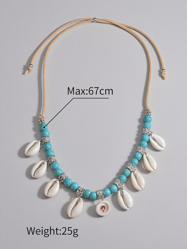 Bohemian Shell Pendant Turquoise Beaded Velvet Braided Adjustable Necklace For Men and Women