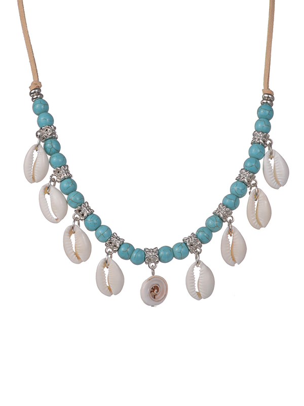 Bohemian Shell Pendant Turquoise Beaded Velvet Braided Adjustable Necklace For Men and Women