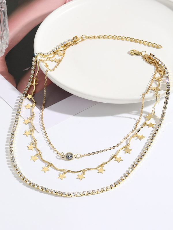 Five-Pointed Star Stacked Zircon Metal Necklace Multi-Layer Necklace New Style