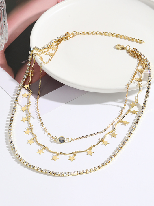 Five-Pointed Star Stacked Zircon Metal Necklace Multi-Layer Necklace New Style