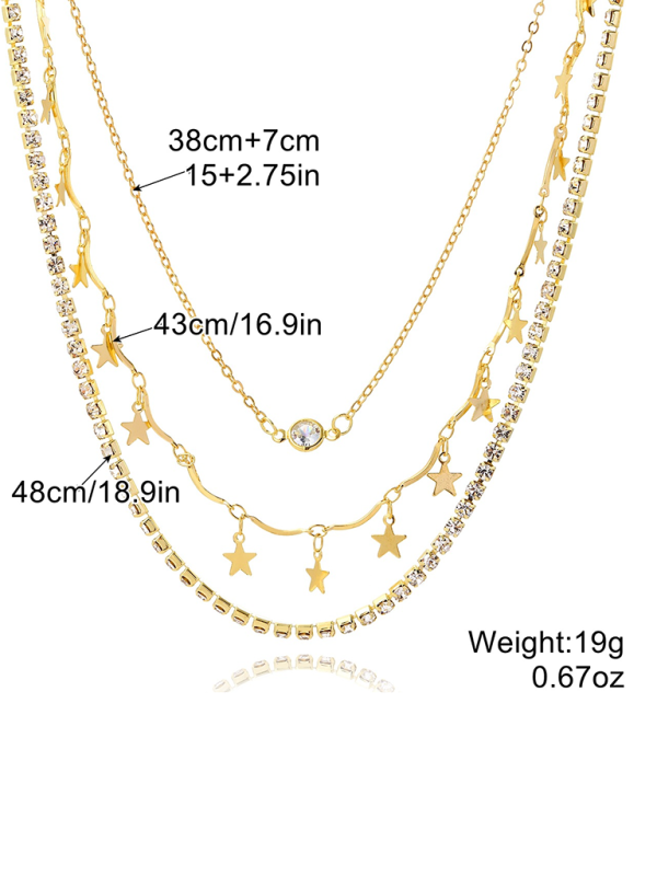 Five-Pointed Star Stacked Zircon Metal Necklace Multi-Layer Necklace New Style