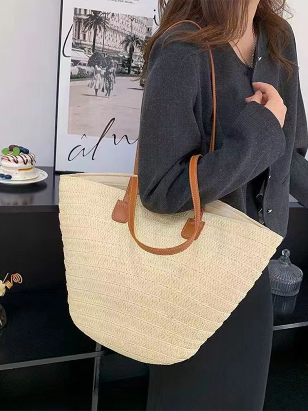 Yasmine Single Shoulder Messenger Woven Bag Women's New Large Capacity Holiday Beach Bag Commuter Tote Bag
